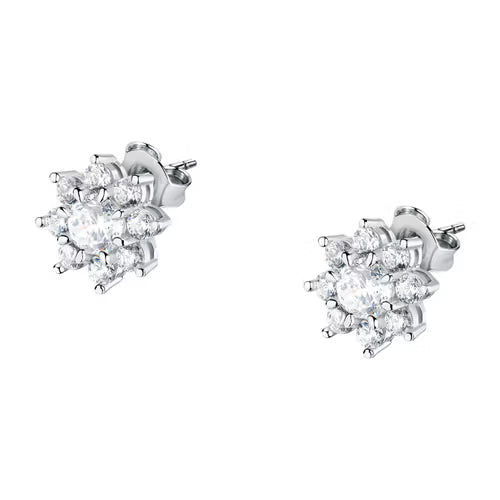 Morellato Tesori Rhodium-Plated Sterling Silver Flower Earrings with White Cubic Zirconia – SAIW187