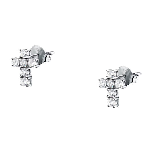 Morellato Tesori Rhodium-Plated Sterling Silver Cross Earrings with White Cubic Zirconia – SAIW217