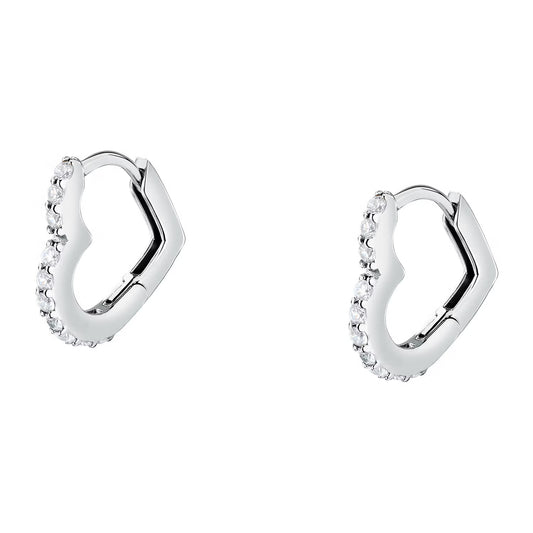 Morellato Tesori Rhodium-Plated Sterling Silver Heart Earrings with White Cubic Zirconia – 1.4 cm – SAIW255