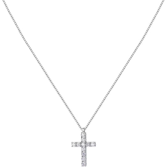 Morellato Tesori Rhodium-Plated Sterling Silver Cross Pendant Necklace with Cubic Zirconia – 38 + 4 cm – SAIW117