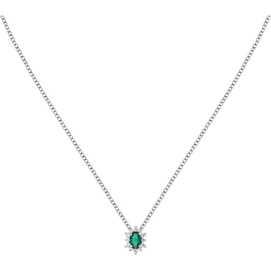 Morellato Duchessa Rhodium-Plated Sterling Silver Pendant Necklace with Green Cubic Zirconia – 38 + 4 cm – SAIW151