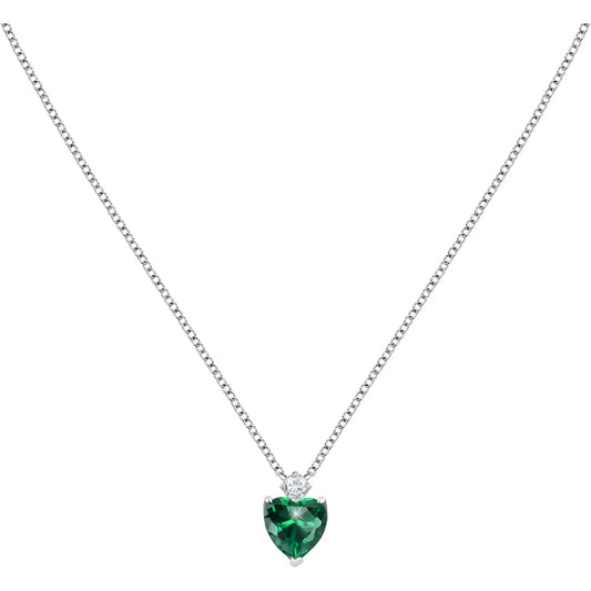 Morellato Nobile Rhodium-Plated Sterling Silver Pendant Necklace with Green Cubic Zirconia – 38 + 4 cm – SAIW160