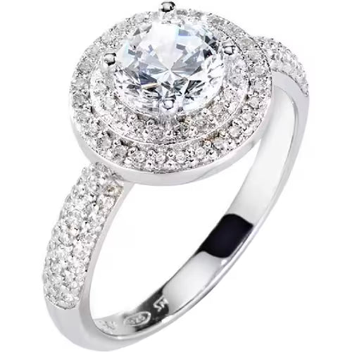 Morellato Duchessa Rhodium-Plated Sterling Silver Halo Ring with White Cubic Zirconia – Size 16 – SAIW08016