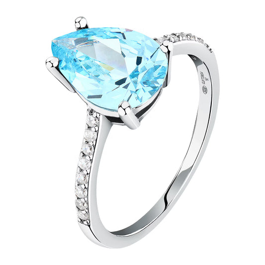 Morellato Tesori Rhodium-Plated Sterling Silver Ring with Aqua Blue Cubic Zirconia – Size 12 –SAIW205012